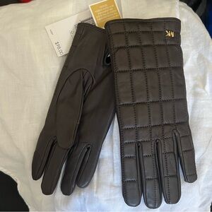 Michael Kors Dark Brown Quilted Leather Gloves size M